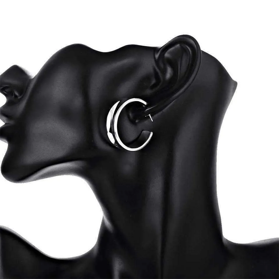 Silver Smooth Hoop Stud Earrings for Woman