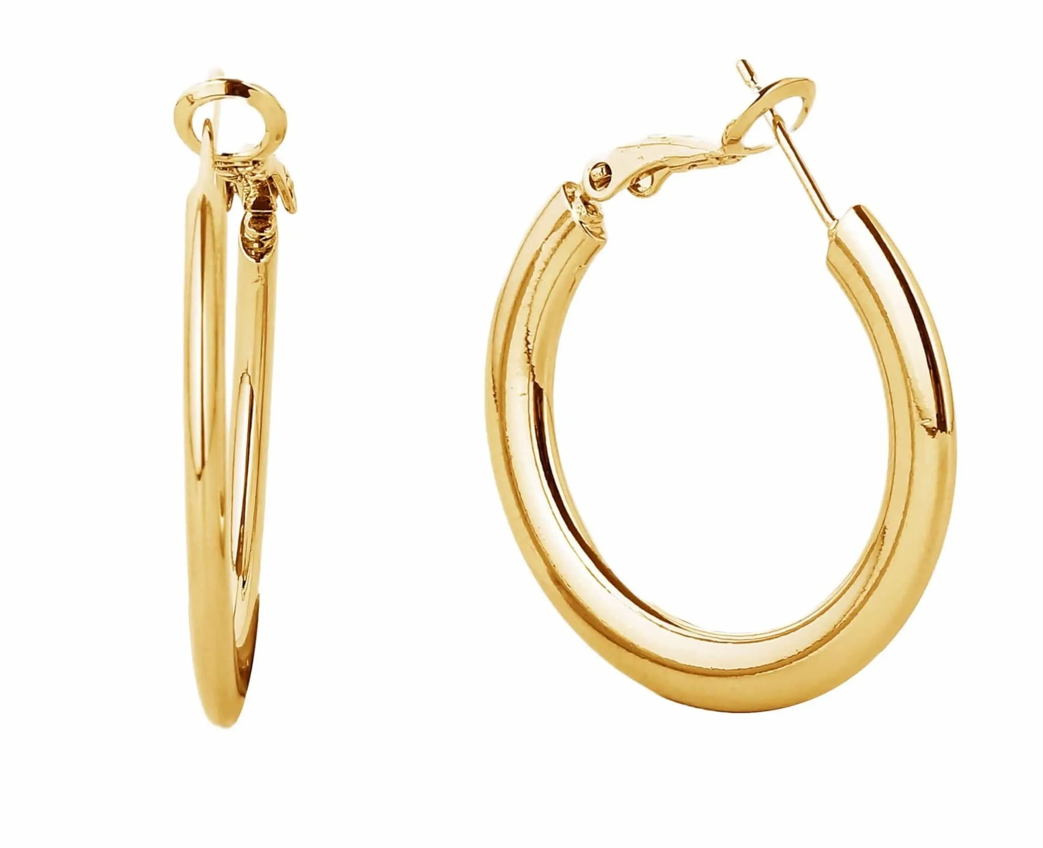 SJE310011 14K Gold Metal Omega Closure Hoop Earrings