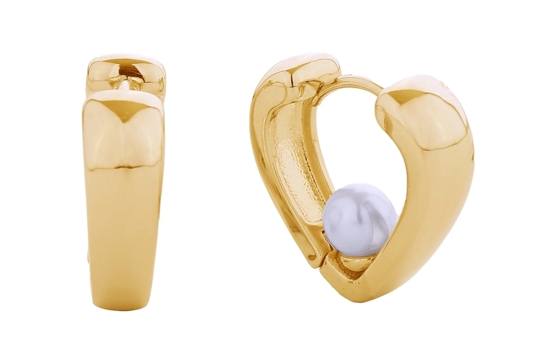 SJE310626 14K Love Pearl Huggie Hoop Earrings