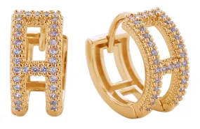 SJE310793 14K Initial H Pave CZ Huggie Earrings