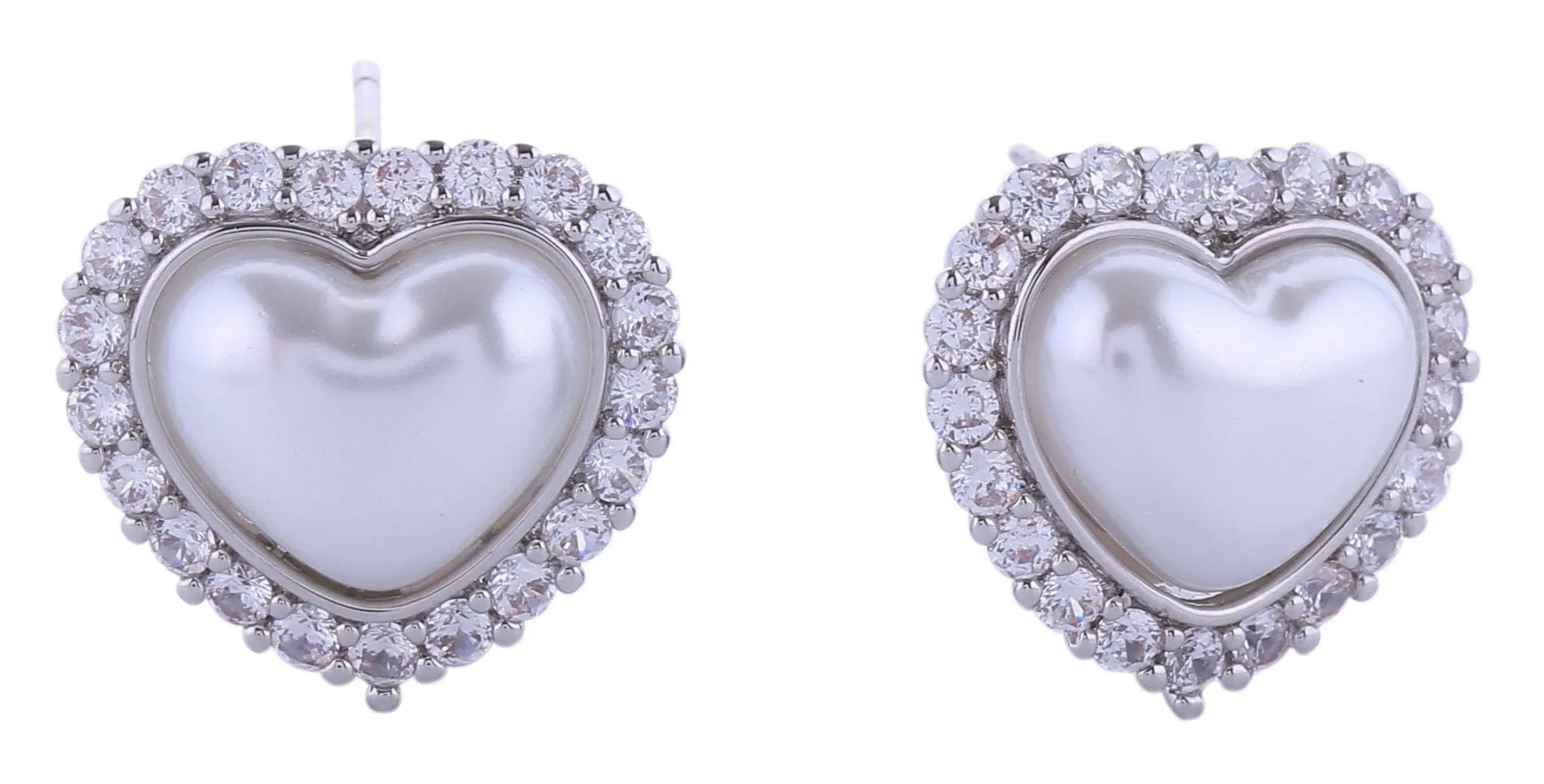 SJE310931 14K Heart Pearl Pave CZ Post Earrings