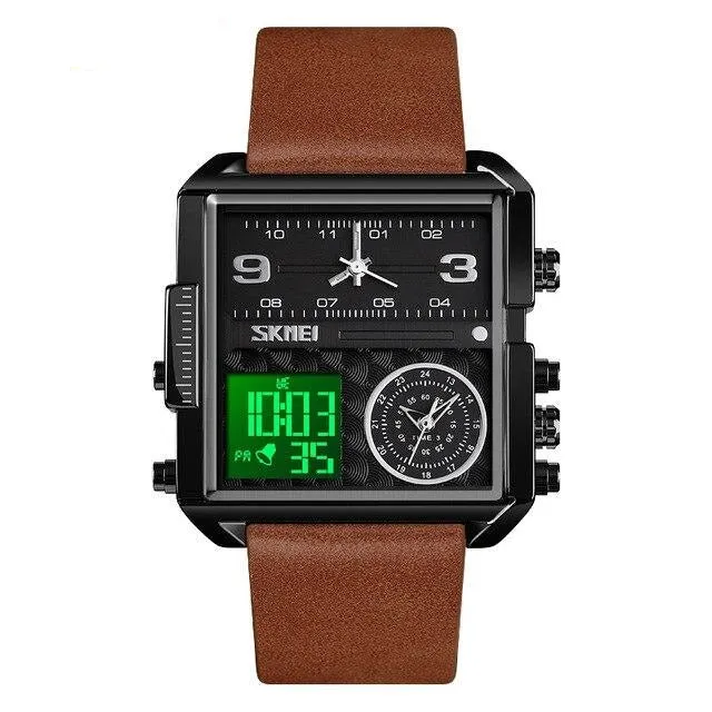 SKMEI 1584 Luxury Square Digital Watch w/ Multi Time Zone Clocks