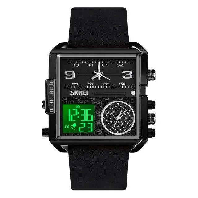 SKMEI 1584 Luxury Square Digital Watch w/ Multi Time Zone Clocks