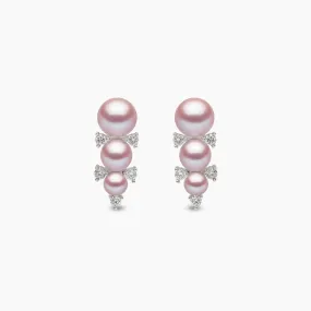 Sleek 18K Gold Triple Pearl and Diamond Stud Earrings