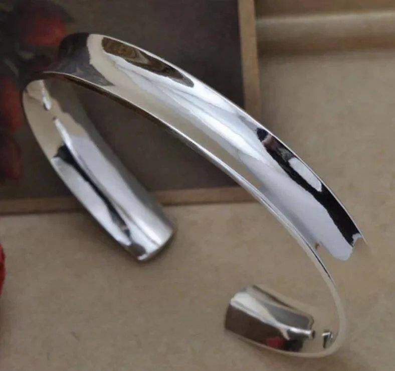 Smooth Concave Silver Cuff Bangle Bracelet for Women