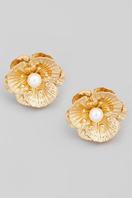 So Anthro Pearl Flower Stud Earrings