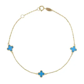 Soleil collection 7.5"  Turquoise Petal Bracelet | 9K Solid Yellow Gold