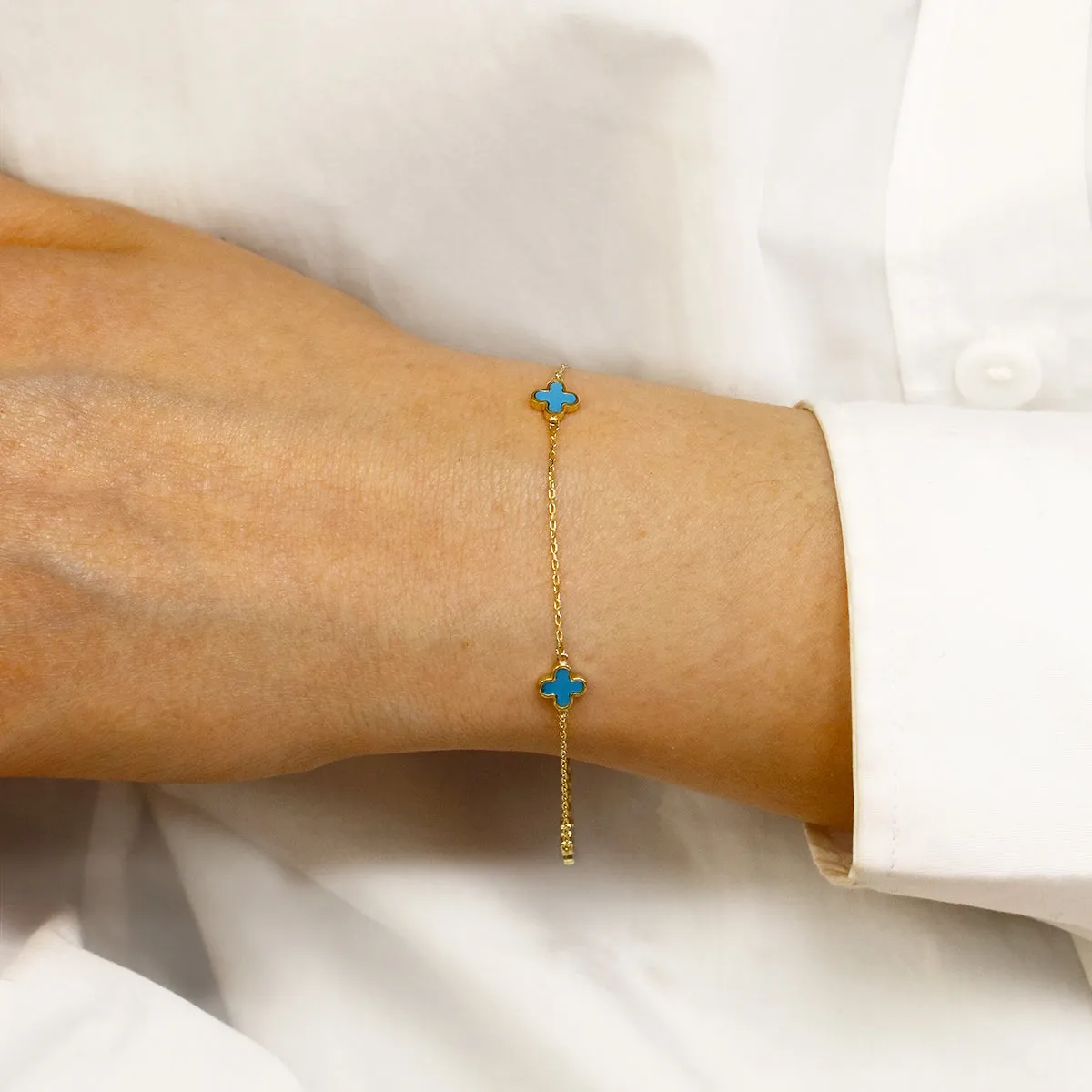 Soleil collection 7.5"  Turquoise Petal Bracelet | 9K Solid Yellow Gold