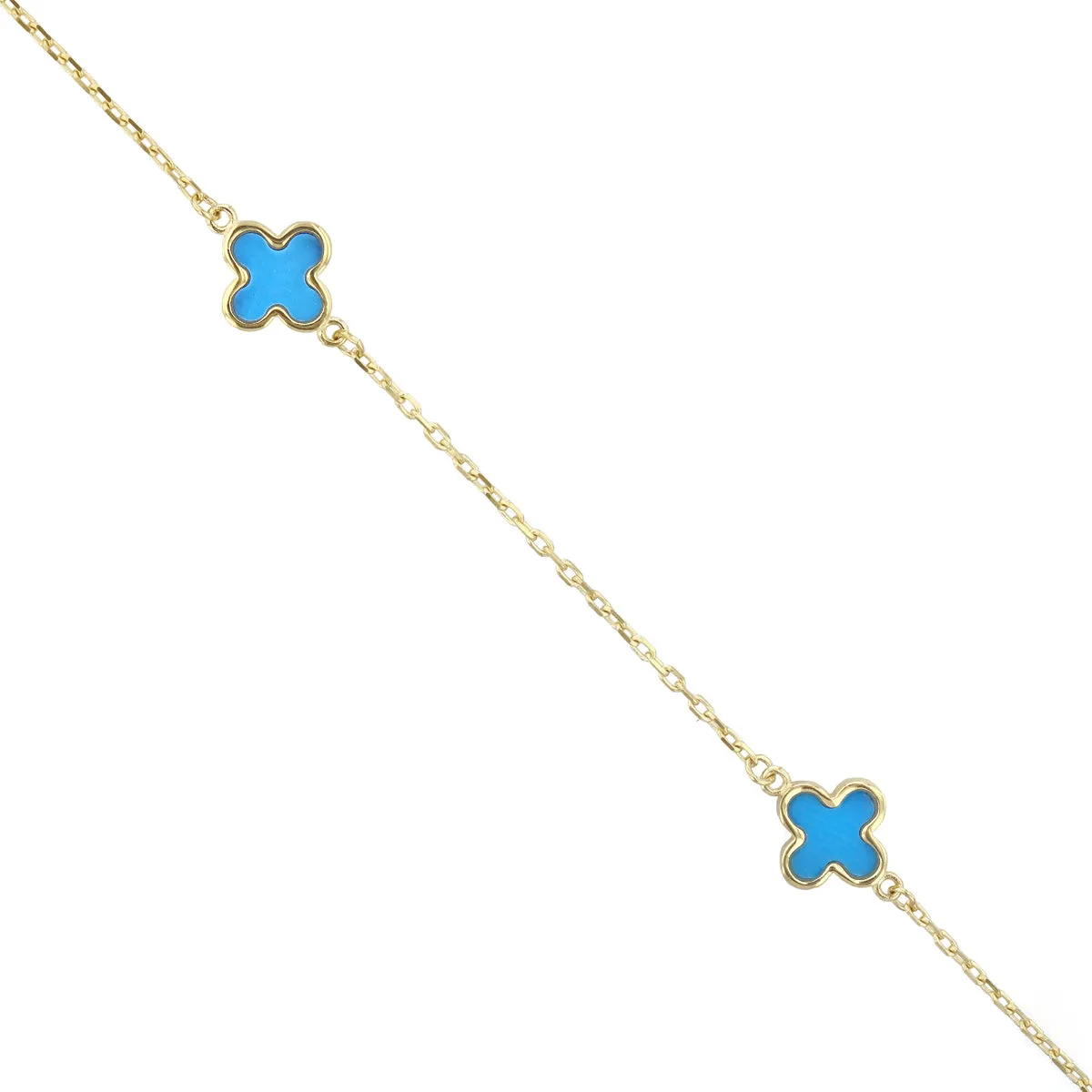 Soleil collection 7.5"  Turquoise Petal Bracelet | 9K Solid Yellow Gold