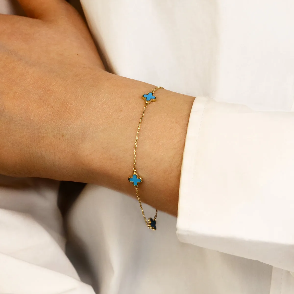 Soleil collection 7.5"  Turquoise Petal Bracelet | 9K Solid Yellow Gold