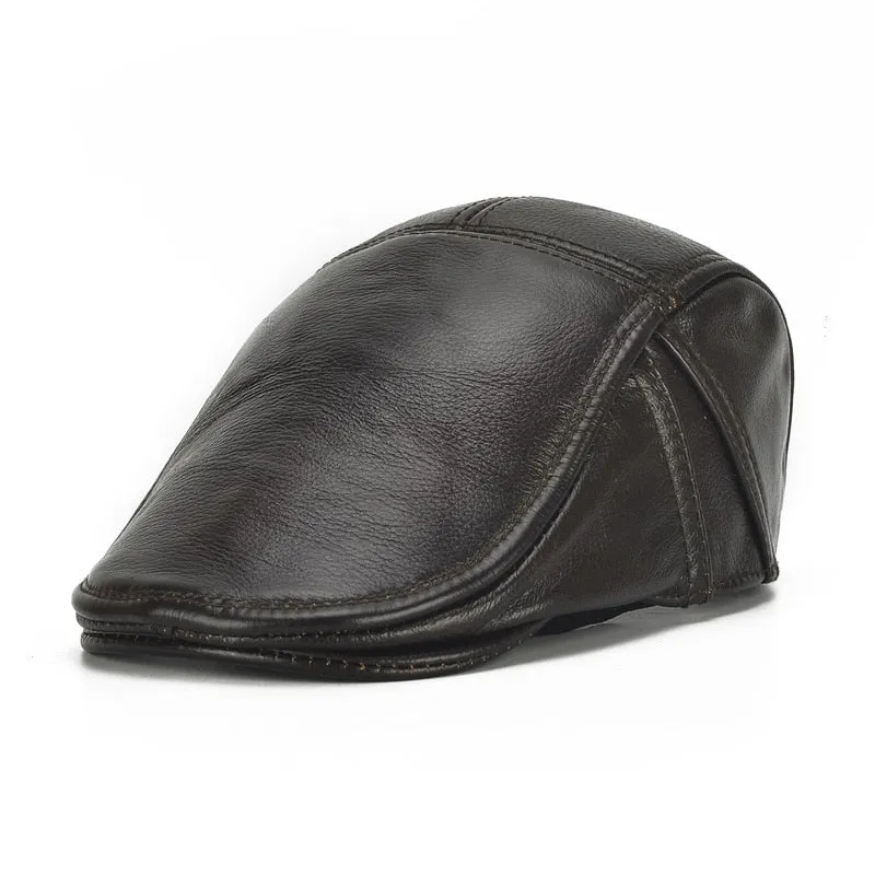 Solid Cowhide Genuine Leather Beret Hat Boina Masculina Flat Cap Beret Homme High Quality Berets Cap Men