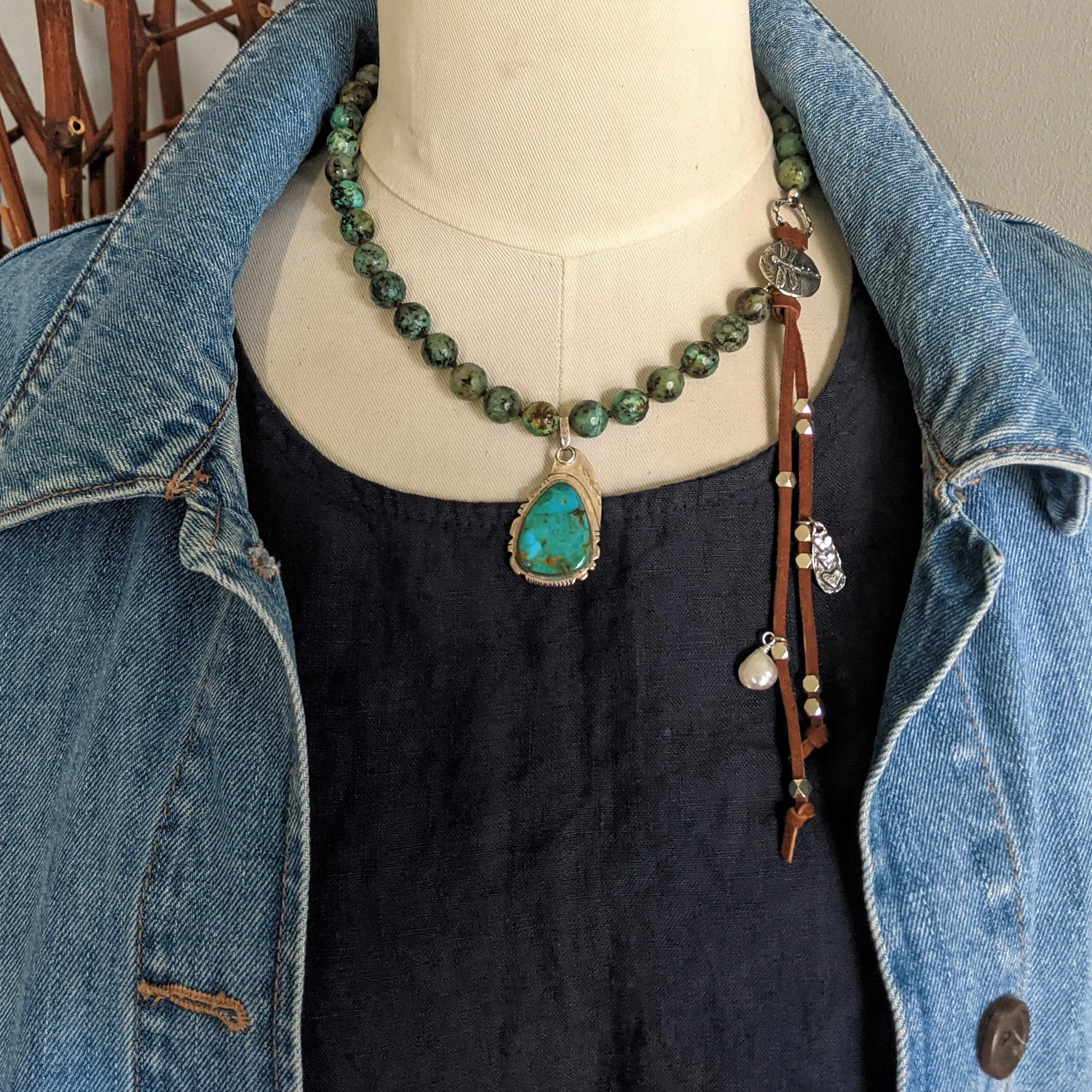 Southwestern Style Turquoise Necklace & Native American Eagle Pendant