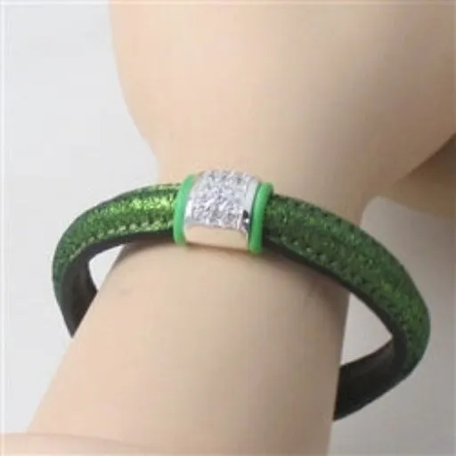 Sparkly Green Leather Bracelet