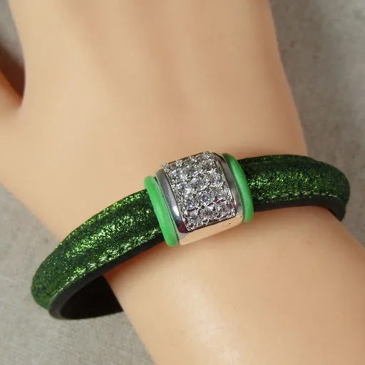 Sparkly Green Leather Bracelet