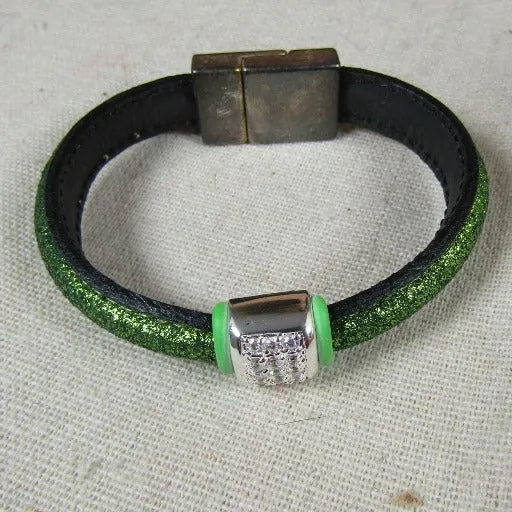 Sparkly Green Leather Bracelet