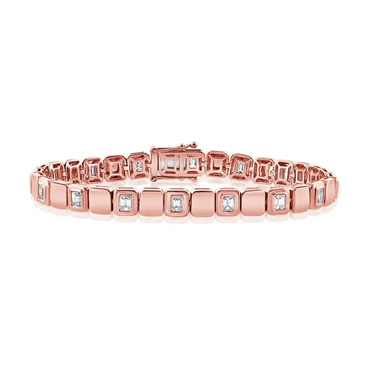 Square Link Emerald Cut Segment Tennis Bracelet