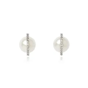 Stella cultured freshwater pearl stud earrings with pave arc