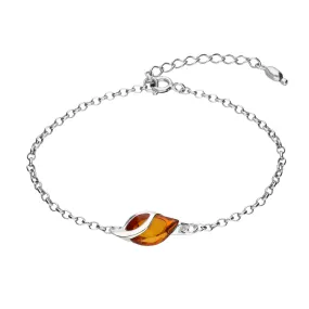 Sterling Silver Amber Single Teardrop Leaf Bracelet