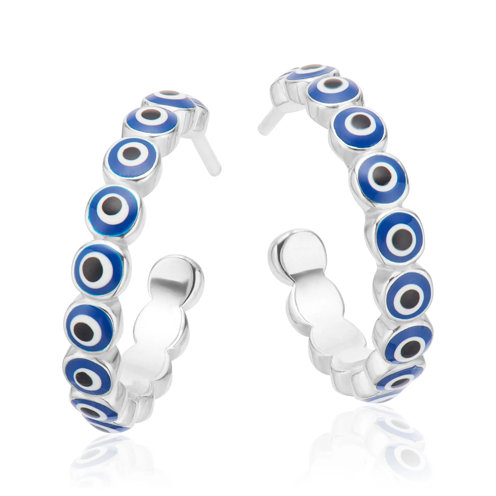 Sterling Silver Evil Eye Enamel Hoop Earrings