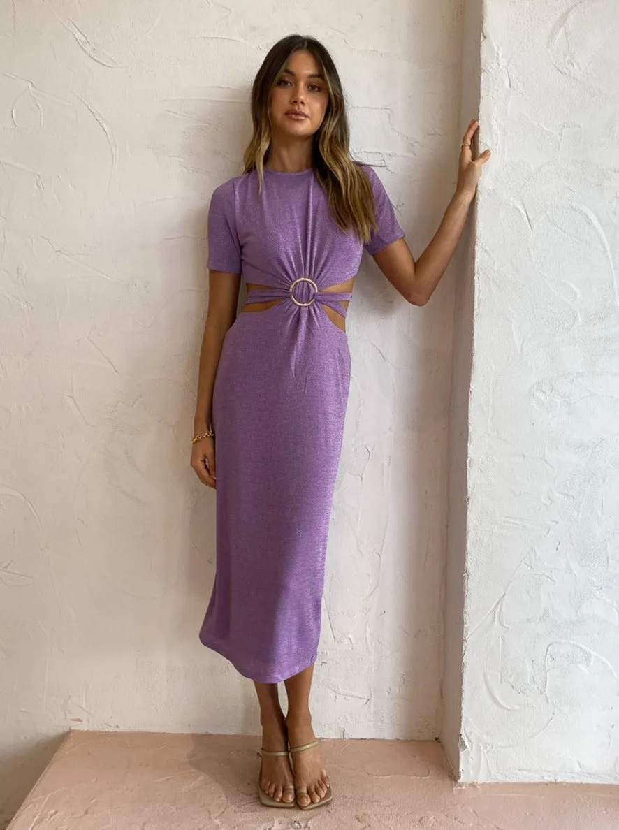 Suboo Asha Lurex Cut Out Midi Dress in Lilac