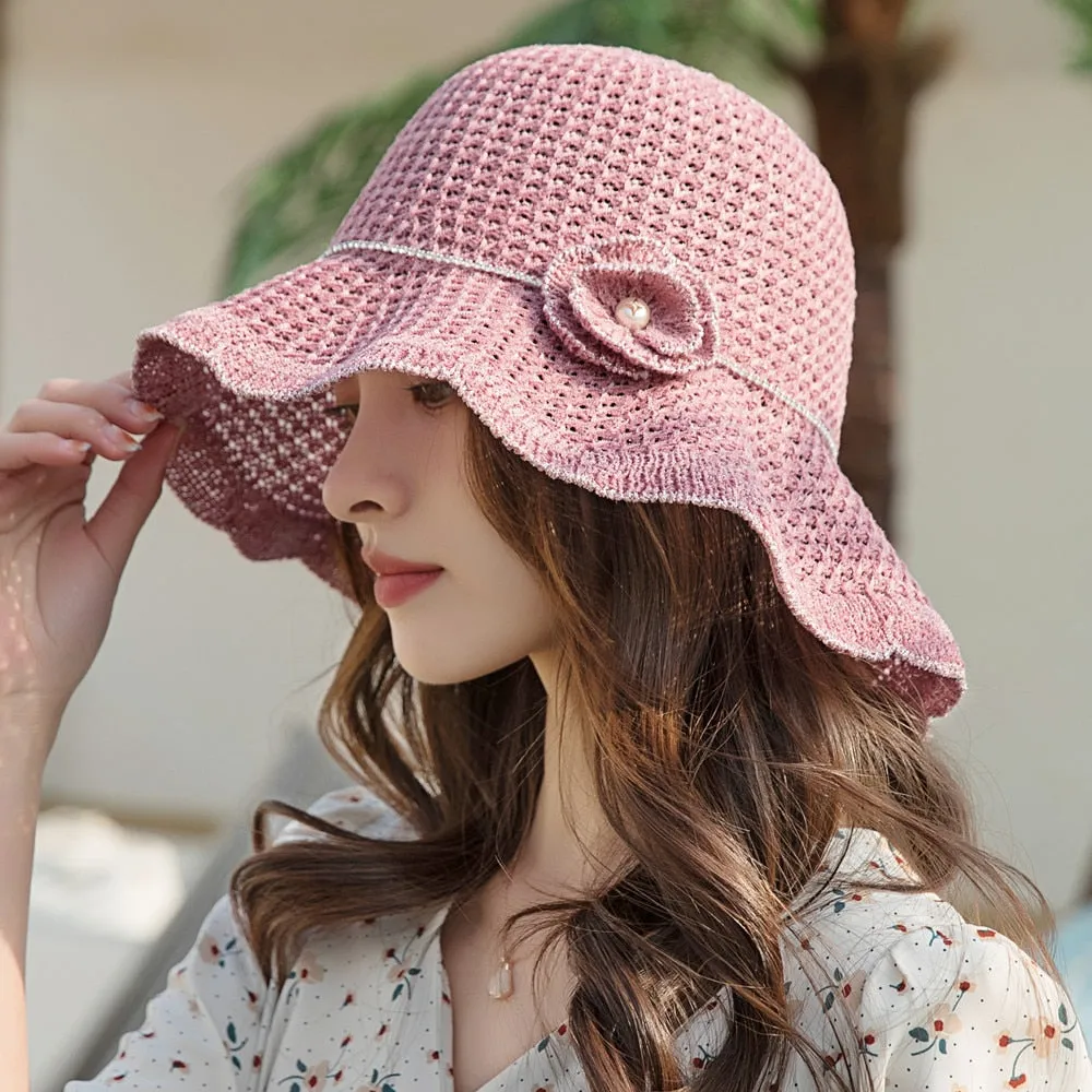 Summer Hats For Women Fashion Hollow Straw Hat  Flowers Design Sun Hat Travel Beach Sun Cap