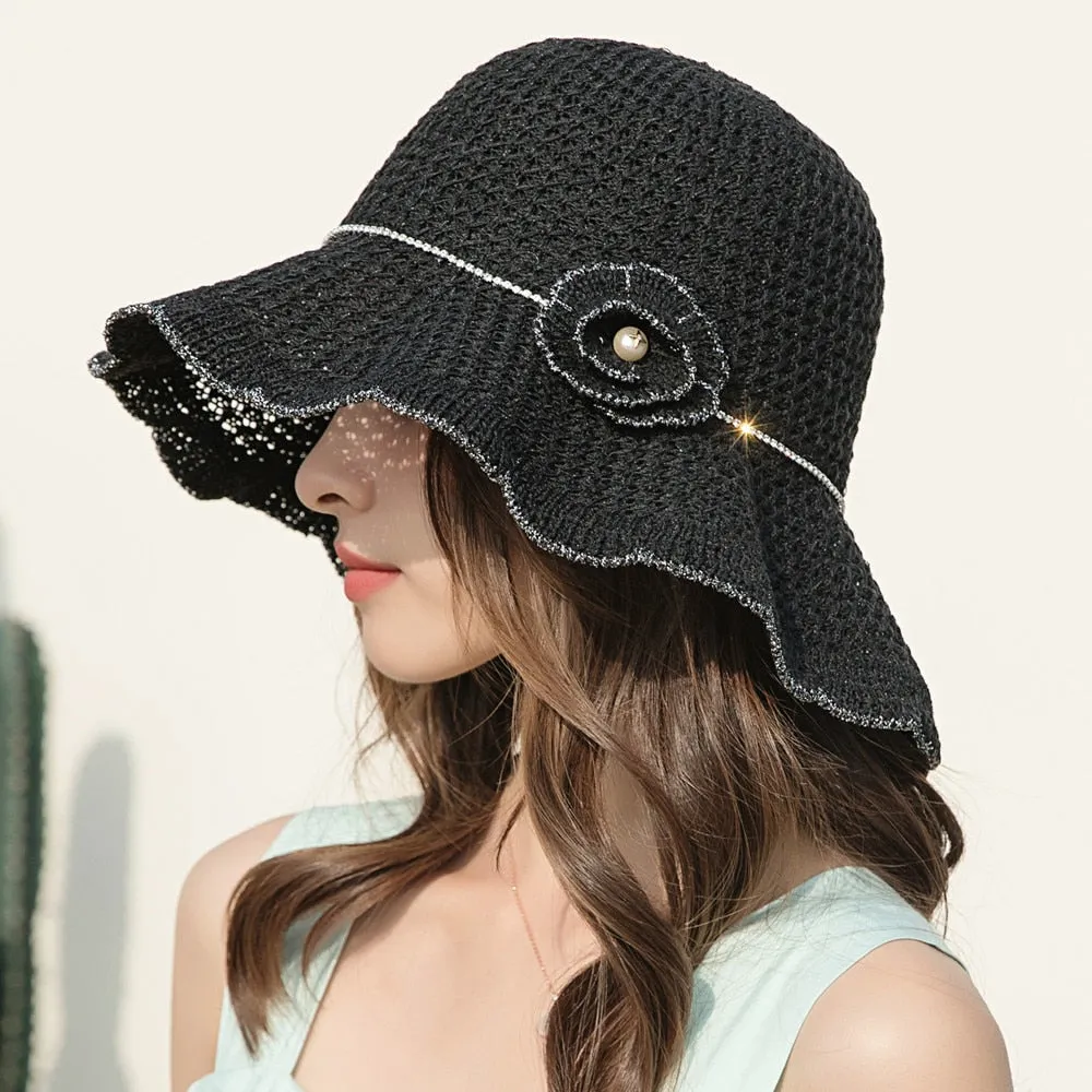 Summer Hats For Women Fashion Hollow Straw Hat  Flowers Design Sun Hat Travel Beach Sun Cap