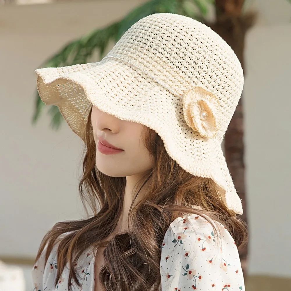 Summer Hats For Women Fashion Hollow Straw Hat  Flowers Design Sun Hat Travel Beach Sun Cap