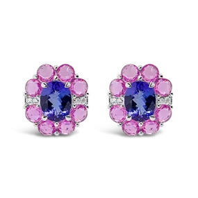 Tanzanite, Pink Sapphire & Diamond Earrings