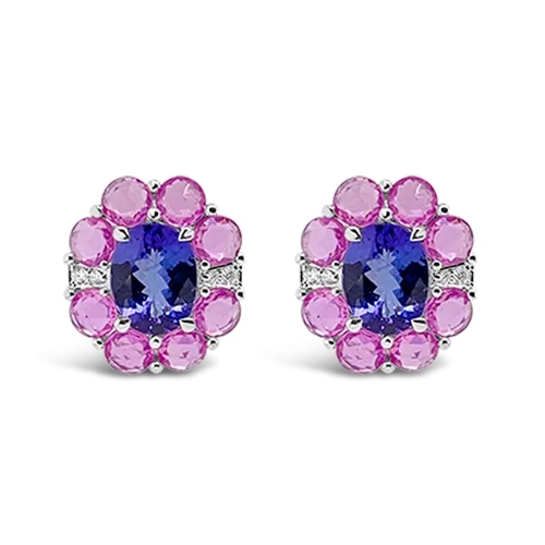 Tanzanite, Pink Sapphire & Diamond Earrings