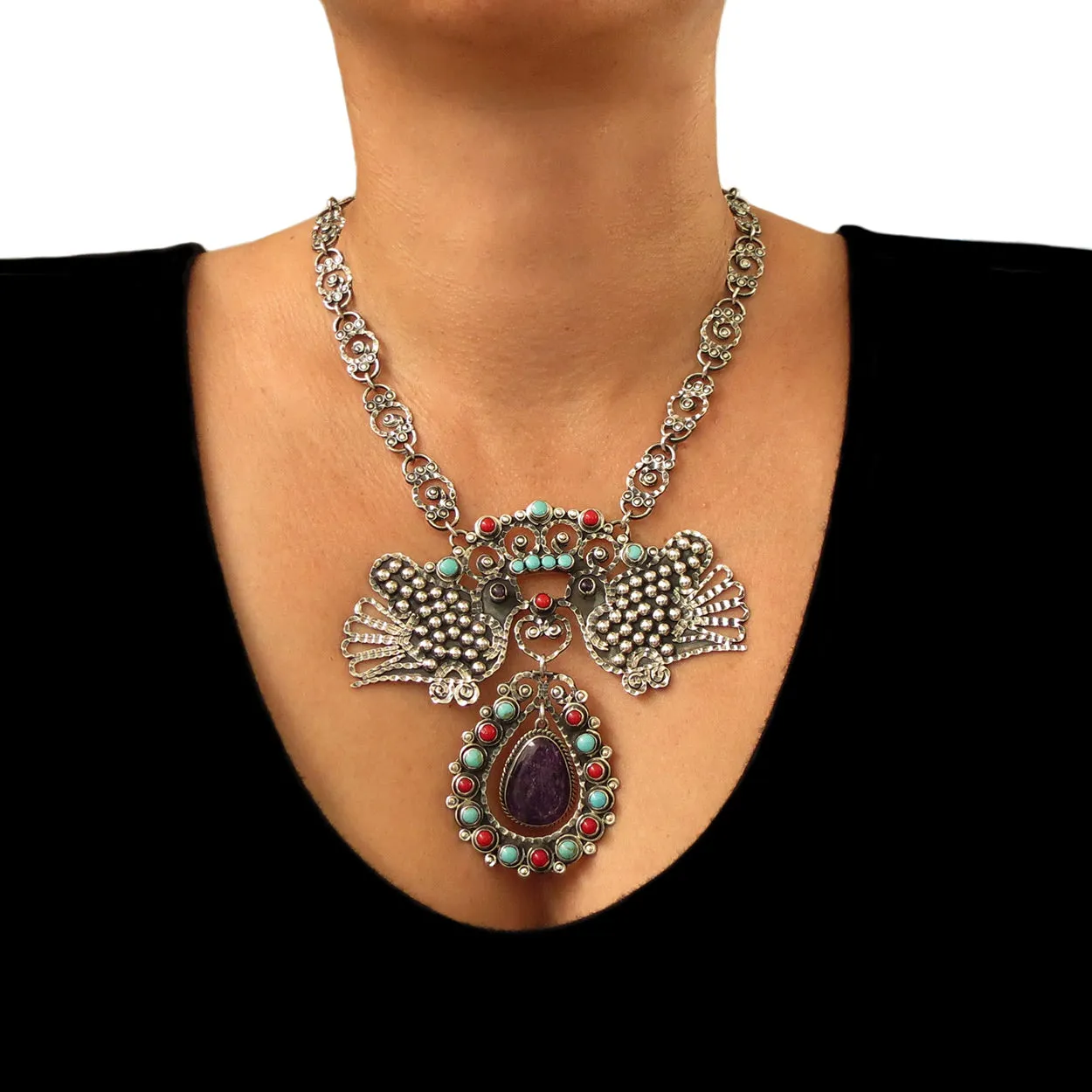 Taxco Sterling Silver Statement Lovebird Necklace