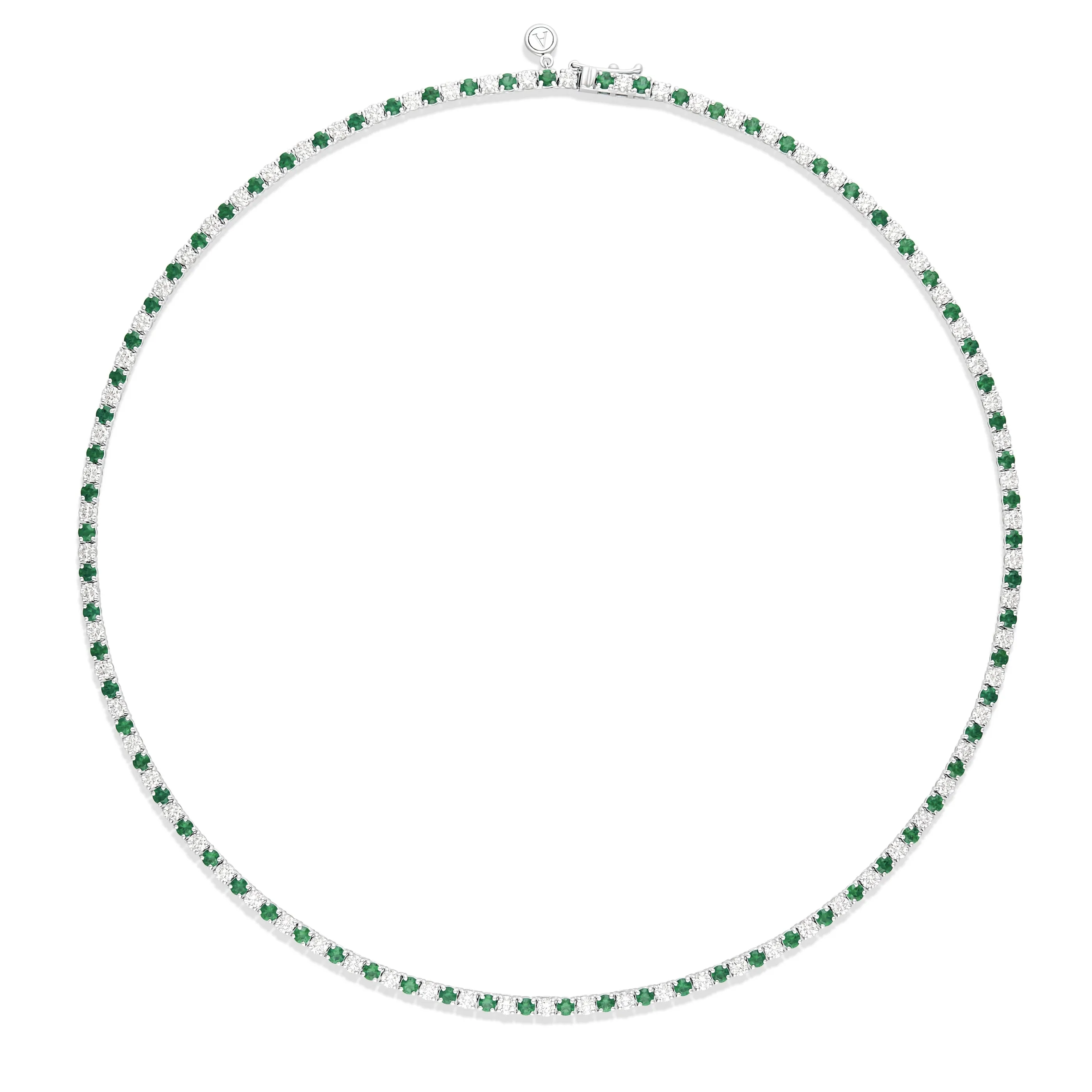 Tennis | Classic Diamond and Emerald Tennis Necklace