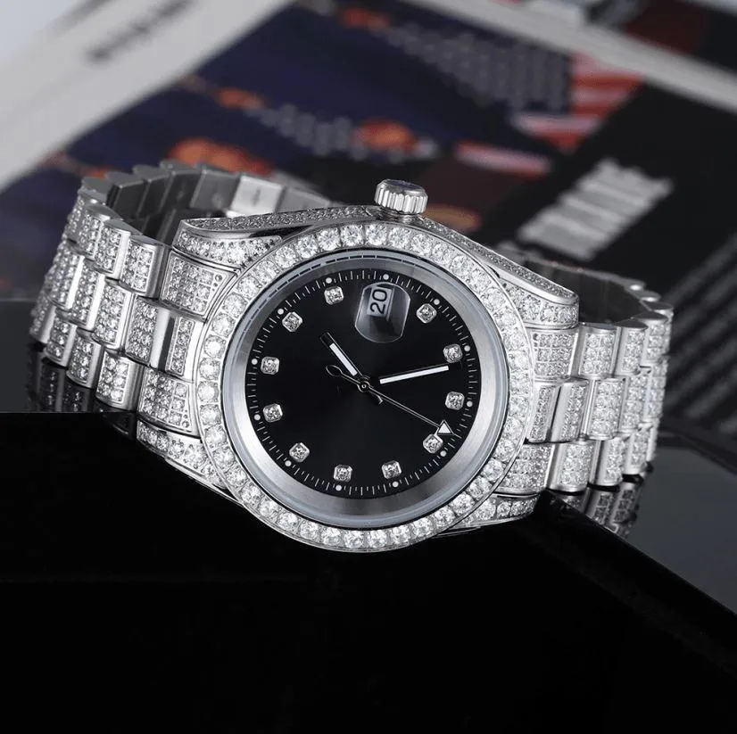 THE ICE CUBE® - Iced Out Diamond Presidential Watch in White Gold (Black Dial)