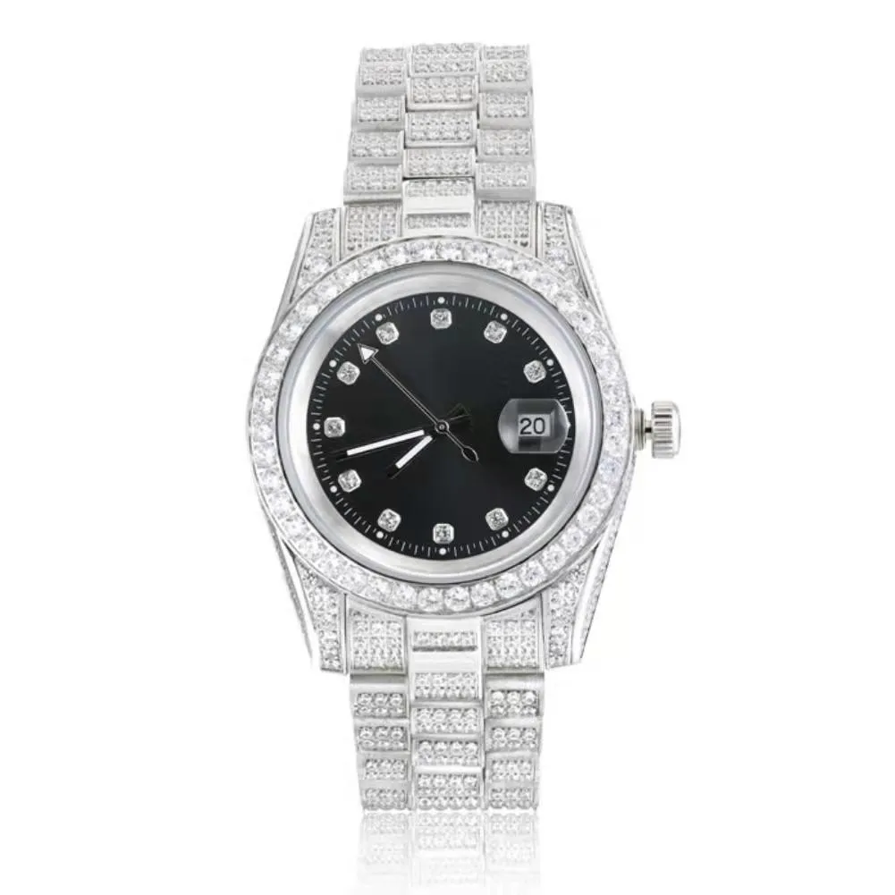 THE ICE CUBE® - Iced Out Diamond Presidential Watch in White Gold (Black Dial)