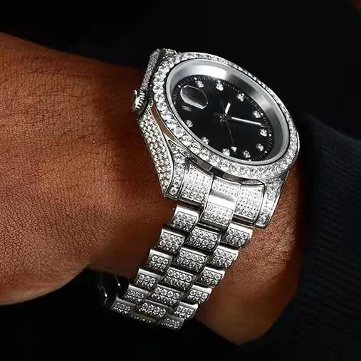 THE ICE CUBE® - Iced Out Diamond Presidential Watch in White Gold (Black Dial)