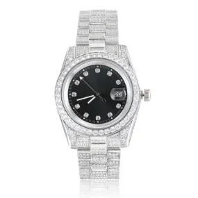 THE ICE CUBE® - Iced Out Diamond Presidential Watch in White Gold (Black Dial)