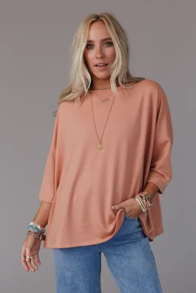 The Nest Cozy Cool Oversized Tee - Coral