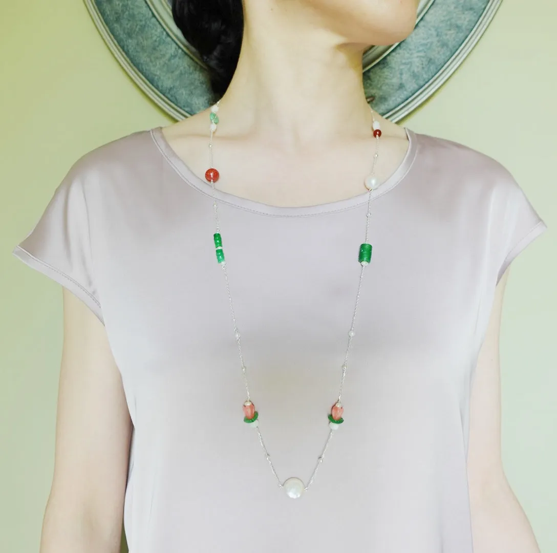 The Nine Jade and Flower Necklace and Earring Set