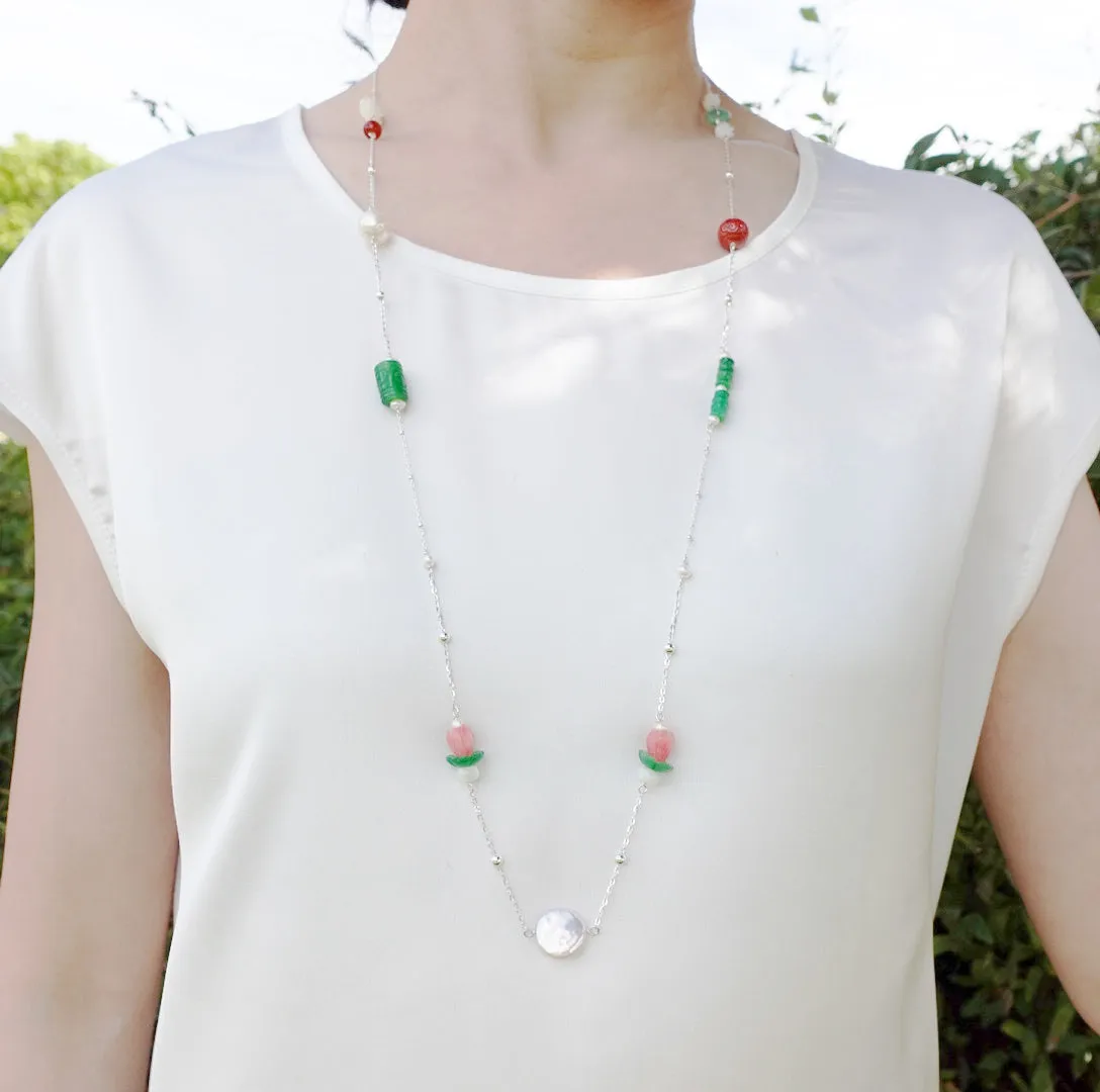 The Nine Jade and Flower Necklace and Earring Set