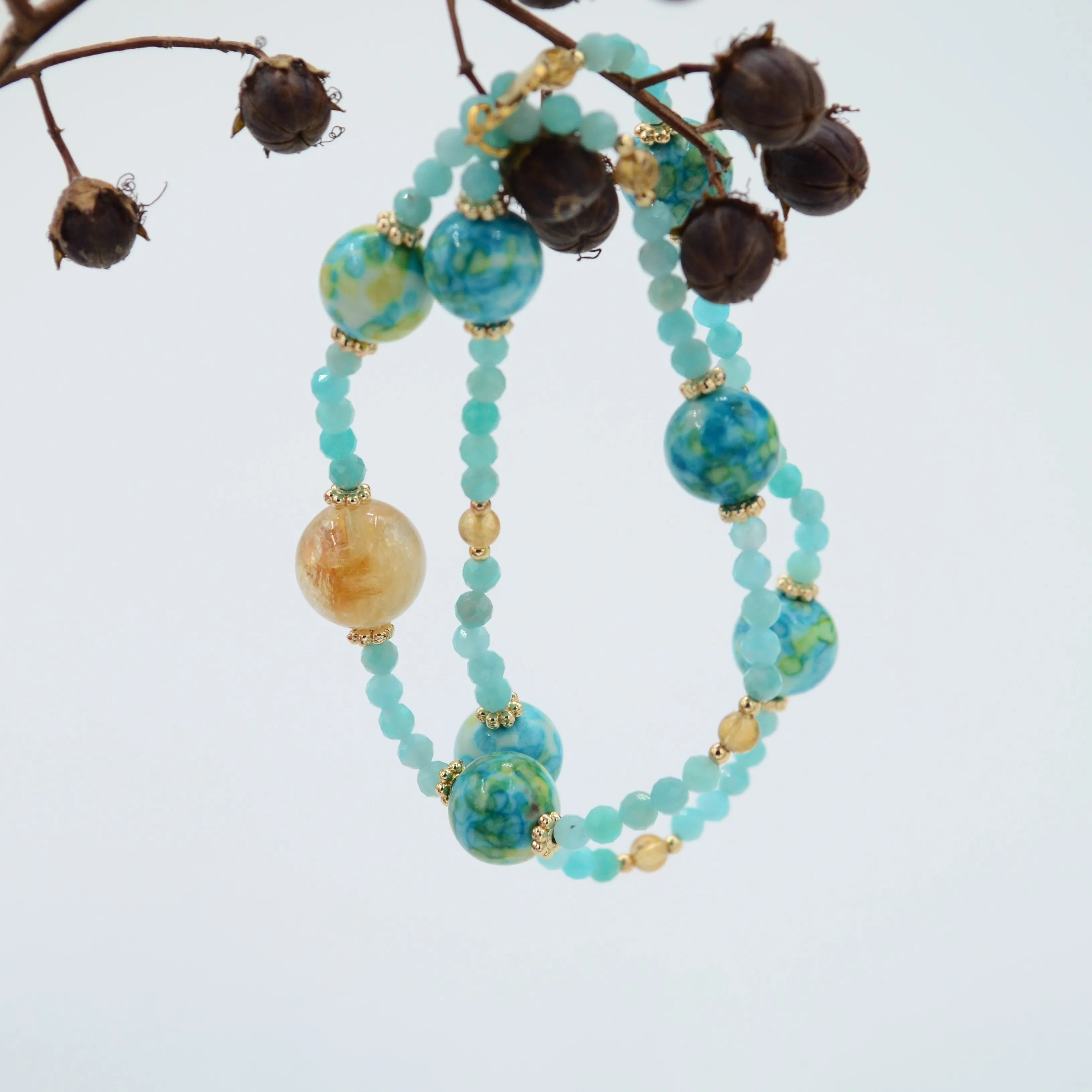 Tianhe stone glazed double ring gemstone bracelet