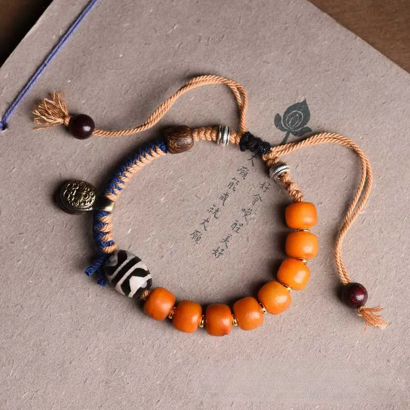 Tibetan Style Woven Bracelet, Agate, Bead, Cotton Thread, Bracelet Headgear, Minority Ethnic Style Couple Bracelet Gift