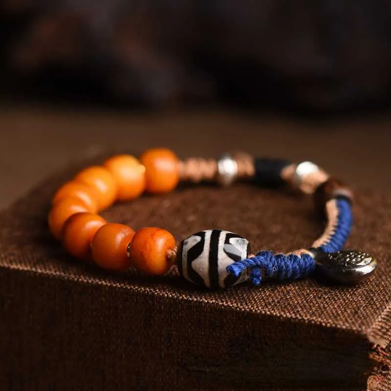 Tibetan Style Woven Bracelet, Agate, Bead, Cotton Thread, Bracelet Headgear, Minority Ethnic Style Couple Bracelet Gift