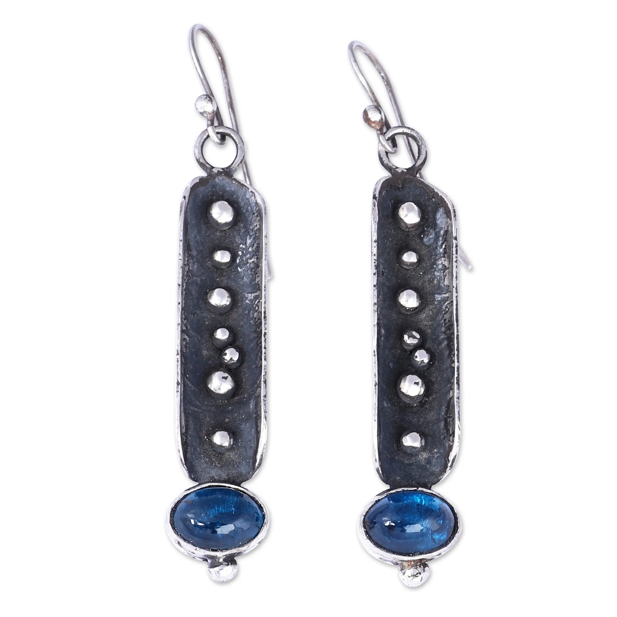 Traditional Oxidized Synthetic Sapphire Dangle Earrings - Magical Fruits | NOVICA