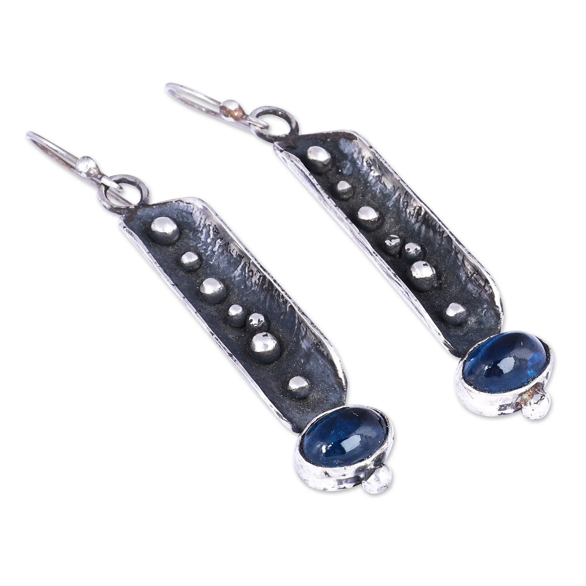 Traditional Oxidized Synthetic Sapphire Dangle Earrings - Magical Fruits | NOVICA