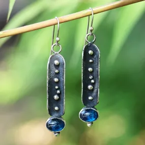 Traditional Oxidized Synthetic Sapphire Dangle Earrings - Magical Fruits | NOVICA