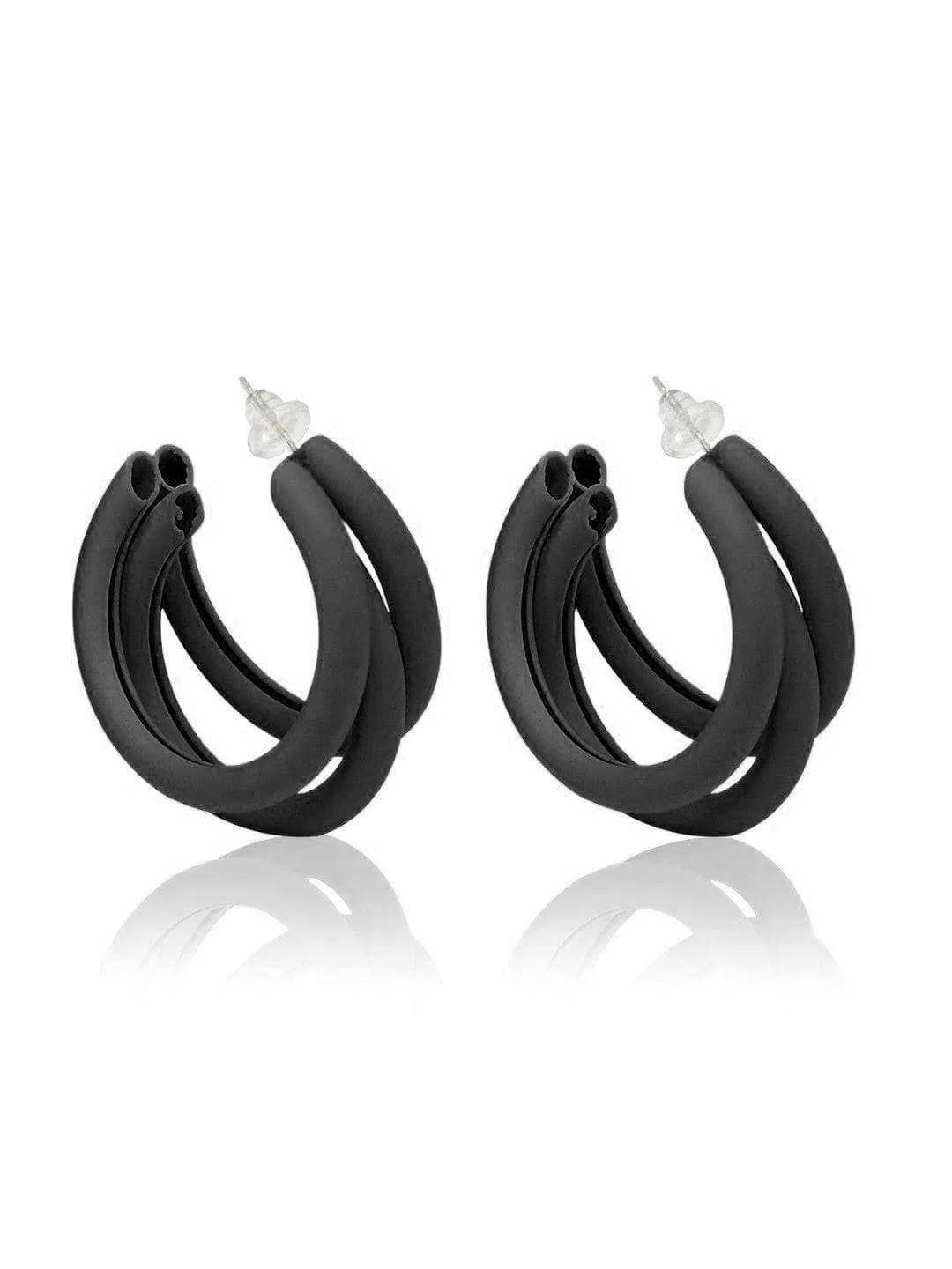 Triple Hoop Earrings Black