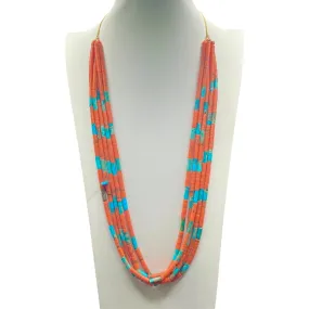 Turquoise and Orange Coral Heishi Necklace