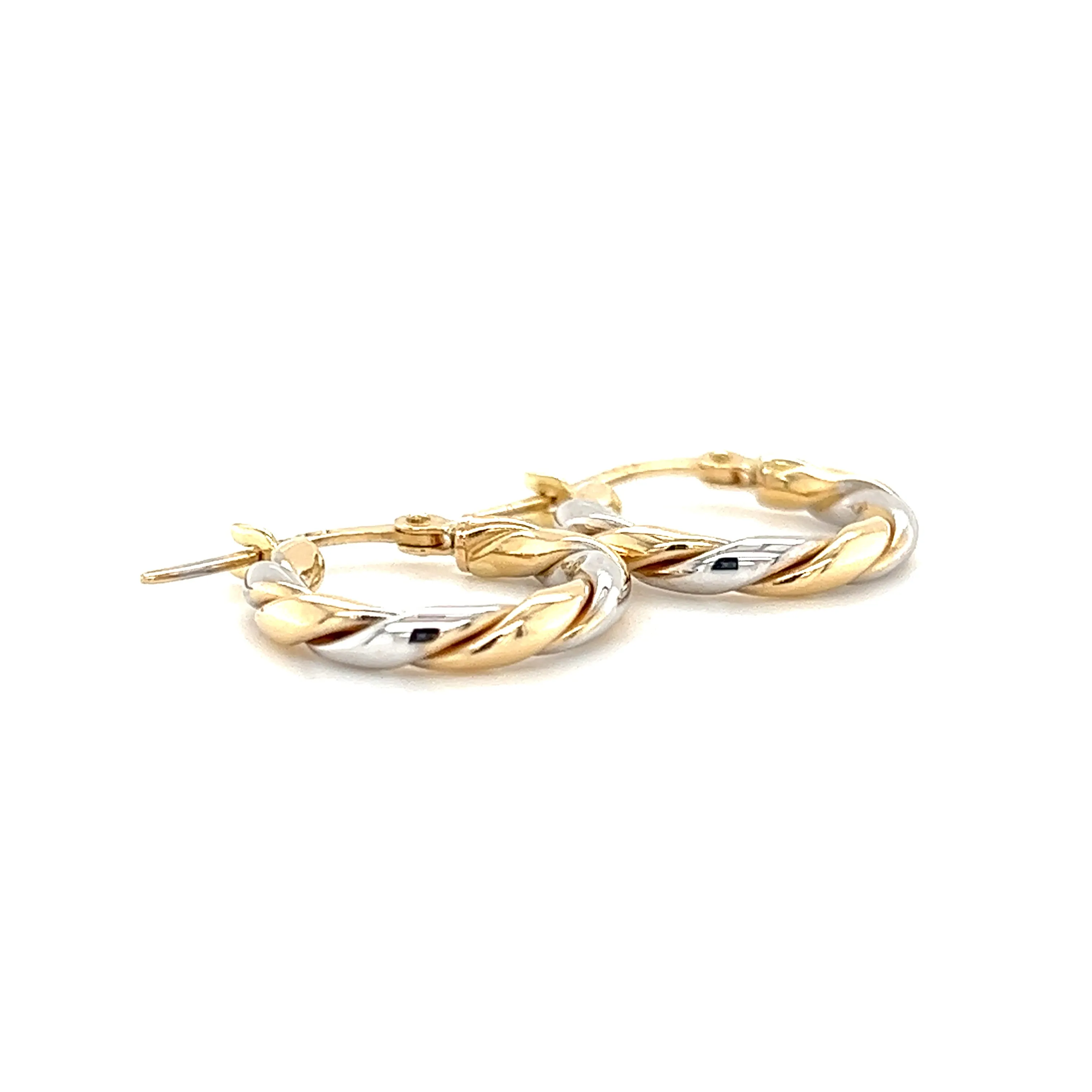 Twisted Hoop 15mm Earrings in 14K White and Yellow Gold