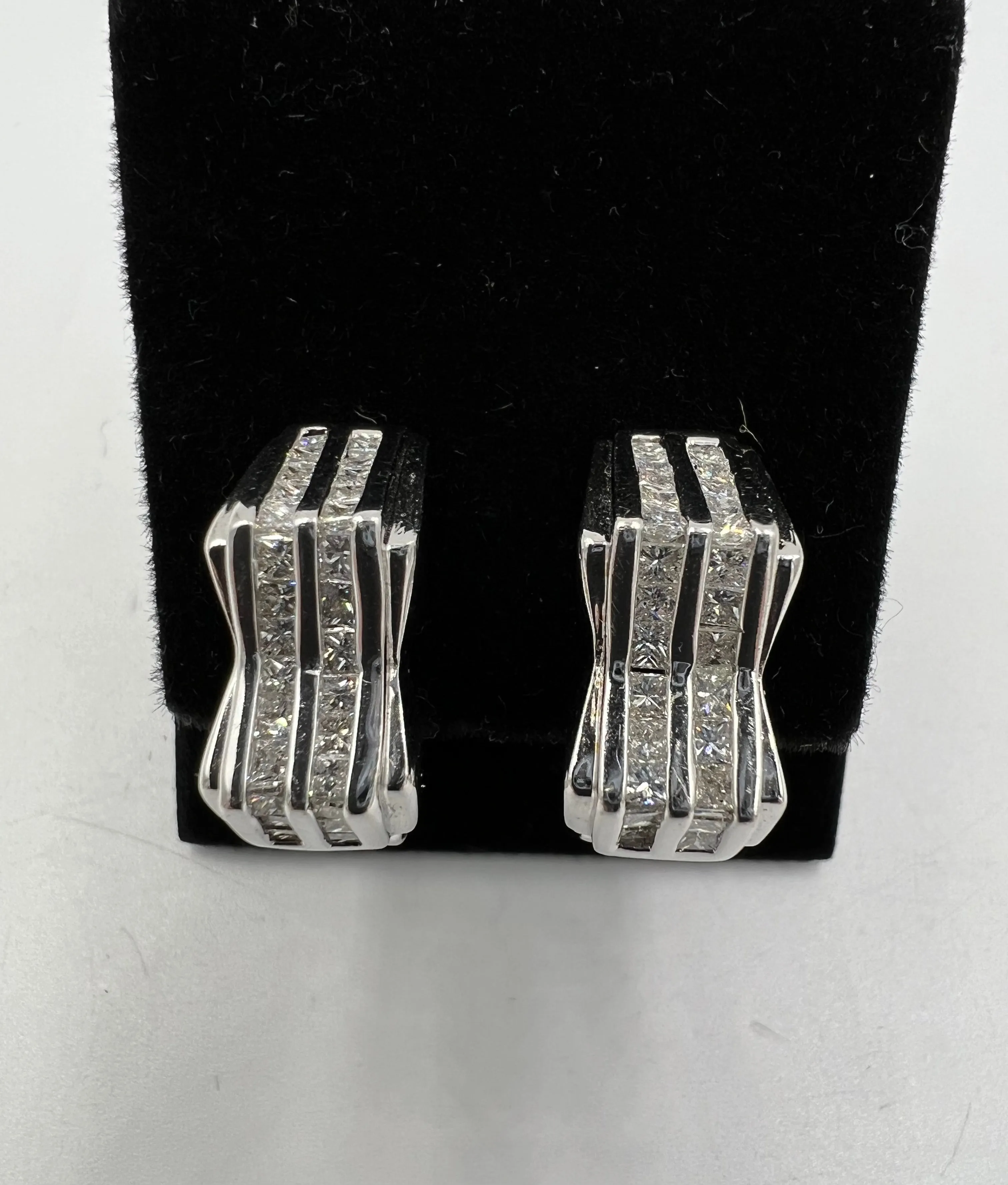 Two Row Princess Cut Diamond White Gold Earrings