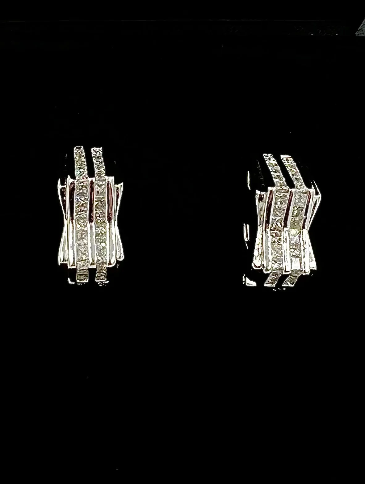 Two Row Princess Cut Diamond White Gold Earrings