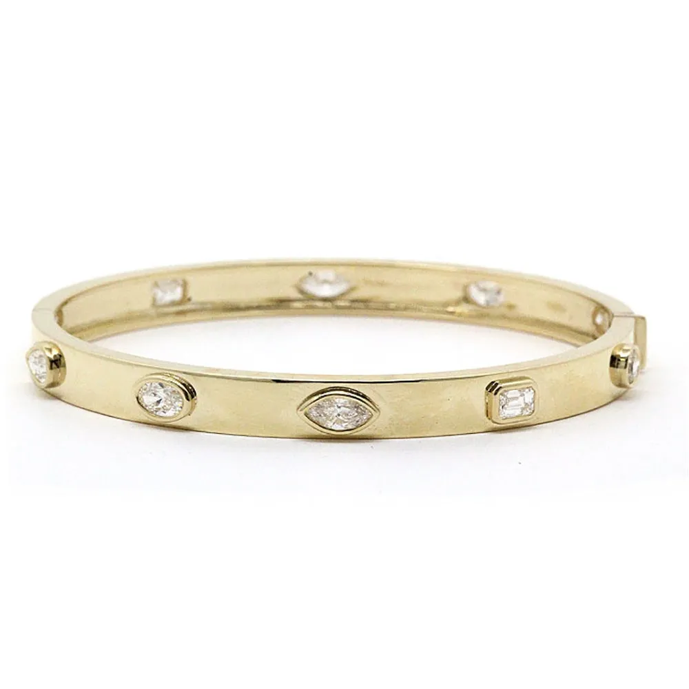 Unique Bezel Set Fancy Diamond Bangle Bracelet